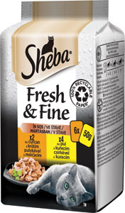 Sheba Fresh & Fine kapsičky kuracie a morčacie pre dospelé mačky 6 x 50 g