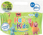 Happy Kids detský vlhčený toaletný papier 3 x 60 ks - Happy vlhčené obrúsky mandle a olivy 64 ks | Teta drogérie eshop