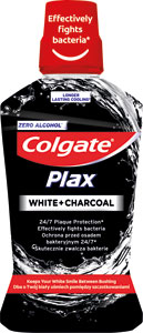 Colgate ústna voda Plax White + Charcoal 500 ml - Listerine ústna voda Stay White 500 ml | Teta drogérie eshop