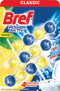 Bref tuhý WC blok Power Aktiv Lemon 3 x 50 g - Bref tuhý WC blok Color Aktiv Fresh Flower 4 x 50 g | Teta drogérie eshop