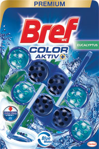 Bref tuhý WC blok Premium Color Aktiv+ Eucalyptus 100 g - Q Power náhrada do wc závesu s vôňou morský vánok 40 g | Teta drogérie eshop