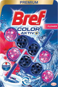 Bref tuhý WC blok Premium Color Aktiv+ Flower 100 g - Q-Power tuhý WC záves Blue Aqua Exotic Flower 2 ks | Teta drogérie eshop