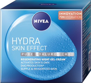 Nivea hydratačný nočný krém Hydra Skin Effect 50 ml - Nivea LPE  65+ krém na zlepšenie kontúr tváre denný a nočný 2x50 ml  | Teta drogérie eshop