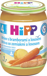 HiPP Mrkva so zemiakmi a lososom 190 g - HiPP BIO Cestoviny s rajčinami a teľacím mäsom 220 g | Teta drogérie eshop