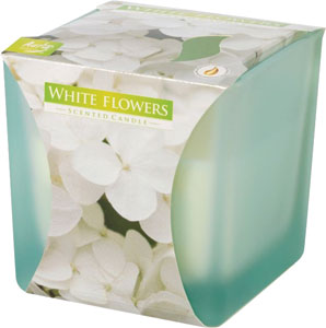 Bispol sviečka v skle Biele kvety 150 g