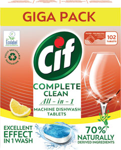 Cif tablety do umývačky riadu Complete Clean All-in-1 Lemon 102 ks - Cif Premium tablety do umývačky Regular 34 ks | Teta drogérie eshop