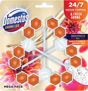 Domestos WC Aroma 3 ks Dahlia Flower - Bref tuhý WC blok Premium Brilliant Gel Magic Breeze 126 g | Teta drogérie eshop