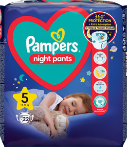 Pampers Night Pants plienkové nohavičky veľkosť 5 22 ks - Pampers Pants plienkové nohavičky veľkosť 7 38 ks | Teta drogérie eshop