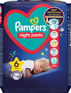Pampers Night Pants plienkové nohavičky veľkosť 6 19 kg - Happy Mimi Flexi Comfort detské plienky 4 Maxi Jumbo balenie 74 ks | Teta drogérie eshop