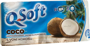 Q-Soft Toaletný papier s vôňou kokosu 3 vrstvový 8 ks - Teta drogérie eshop