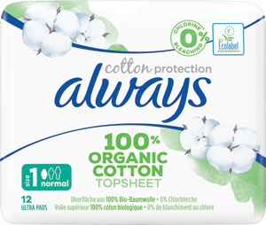 always hygienické vložky 100 % Organic Cotton Normal 12 ks - Libresse Goodnight ultra + large 20 ks | Teta drogérie eshop