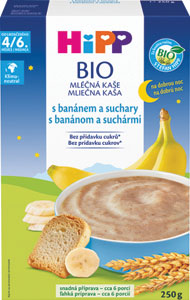 HIPP BIO kaša mliečna banán sucháre 250 g - HiPP BIO Kaša Na dobrú noc s keksami a jablkami 190 g | Teta drogérie eshop