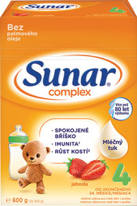 Sunar pokračovacie mlieko s príchuťou jahody complex 4 600 g  - Sunar batoľacie mlieko Complex 3 banán 2 x 300 g (600 g) | Teta drogérie eshop