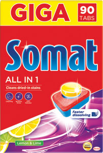 Somat tablety do umývačky riadu All in 1 Lemon & Lime 90 Tabs - Somat soľ do umývačky riadu Special XXL 2 x 1,5 kg 3 kg | Teta drogérie eshop