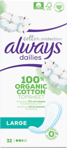 always slipové vložky 100 % Organic Cotton Large 32 ks - Teta drogérie eshop