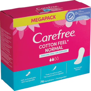 Carefree slipové vložky Normal Cotton 76 ks - Naturella intímne vložky Camomile Normal 44 ks | Teta drogérie eshop