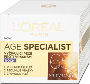 L'Oréal Paris nočný krém Age Specialist 65+ 50 ml - Feel Free Vitamin denný krém Booster Cream Vitamin C + Hyaluronic 50 ml | Teta drogérie eshop