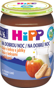 HiPP BIO Kaša Na dobrú noc s keksami a jablkami 190 g - Hami mliečna kaša ovseno-ražná s banánom, jahodami a malinami 210 g | Teta drogérie eshop