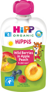HiPPis BIO 100% ovocie Jablko-Broskyne-Lesné ovocie 100 g - Ovko Plus ovocné pyré jablko-broskyňa 120 g | Teta drogérie eshop