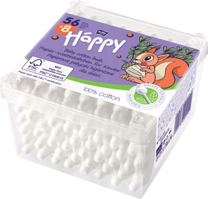 Happy hygienické vatové tyčinky Happy 56 + 8 ks - Bel Baby detské vatové tyčinky 60 ks | Teta drogérie eshop