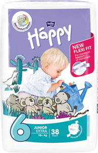 Happy detské plienky Junior Extra 38 ks - Happy Mimi Flexi Comfort detské plienky 4 Maxi Jumbo balenie 74 ks | Teta drogérie eshop