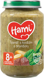 HAMI mäsovo-zeleninový príkrm Špenát s hovädzím a zemiakmi 200 g, 8+ - HiPP BIO Cestoviny s rajčinami a teľacím mäsom 220 g | Teta drogérie eshop
