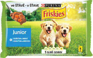 Friskies Junior Vitafit kapsička pre štenatá s kuraťom a mrkvou v štave 4x100 g