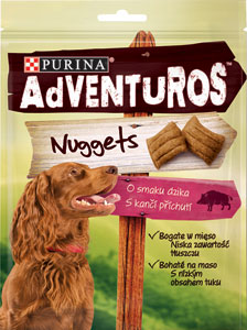Purina Adventuros Nuggets s príchuťou diviaka 90 g - Reno Yummy Strips hovädzí pre psov 120 g | Teta drogérie eshop