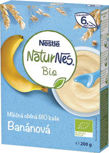 Nestlé Naturnes BIO mliečna kaša Banánová 200 g - Hami mliečna kaša krupicová banánová s broskyňou na dobrú noc 225 g | Teta drogérie eshop