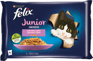 Felix Fantastic Junior s kuraťom a lososom v želé 4 x 85 g - Sheba kapsička Fresh & Fine mix hovädzie a kurča 6x50 g 300 g | Teta drogérie eshop