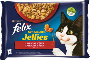 Felix Sensation Jellies s hovädzím a kuraťom v želé 4 x 85 g