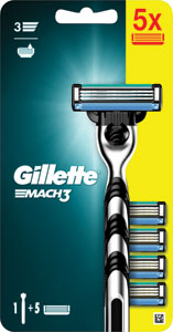 Gillette Mach3 strojček + 5 hlavíc - Gillette Sensor3 náhradné hlavice na holiaci strojček 5 ks | Teta drogérie eshop