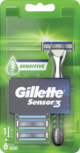 Gillette Sensor strojček + 6 hlavíc - Gillette Fusion 5 náhradné hlavice 8 ks + gél na holenie 200 ml  | Teta drogérie eshop