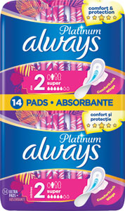Always Platinum hygienické vložky Super 14 ks - Always Ultra hygienické vložky Secure Night 10 ks | Teta drogérie eshop