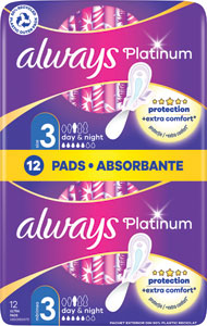 Always Platinum hygienické vložky Night 12 ks - always hygienické vložky 100 % Organic Cotton Long 10 ks | Teta drogérie eshop