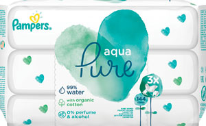 Pampers Wipes vlhčené utierky Aqua pure 144 ks - Happy vlhčené obrúsky mandle a olivy 64 ks | Teta drogérie eshop