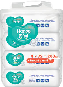 Happy Mimi detské vlhčené obrúsky 4 x 72 ks - Happy Mimi Detské vlhčené obrúsky 99% vody 180 ks | Teta drogérie eshop