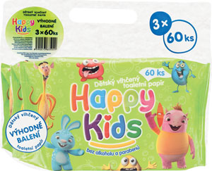 Happy Kids detský vlhčený toaletný papier 3 x 60 ks - Happy vlhčené obrúsky ovsené proteíny a panthenol 64 ks | Teta drogérie eshop