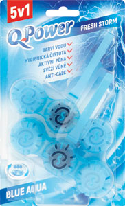 Q-Power tuhý WC záves Blue Aqua Fresh Storm 2 ks - Bref tuhý WC blok Premium Brilliant Gel Arctic Ocean 126 g | Teta drogérie eshop