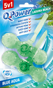 Q-Power tuhý WC záves Blue Aqua Laguna Beach 2 x 40 g - Bref WC blok Brilliant Gel All in 1 Artic Ocean 2 x 42 g | Teta drogérie eshop