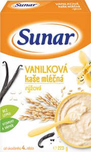 Sunar vanilková kaša mliečna ryžová 225 g - HiPP BIO Kaša Na dobrú noc s keksami a jablkami 190 g | Teta drogérie eshop
