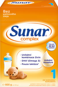 Sunar počiatočné mlieko complex 1 600 g - Sunar počiatočné mlieko Premium 1 700 g | Teta drogérie eshop