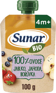 Sunar BIO ovocná kapsička jablko, jahoda, čučoriedka 4m+ 100 g