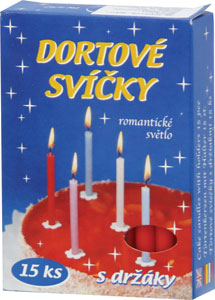 Sviečky tortové s držiakmi 15 ks 80 g