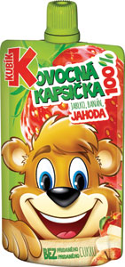 Kubík 100% ovocná kapsička Jablko-banán-jahoda 100 g