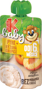 Kubík Baby Marhuľa-jablko-ryžová krupica 100 g - Ovko Plus ovocné pyré jablko-hruška 120 g | Teta drogérie eshop