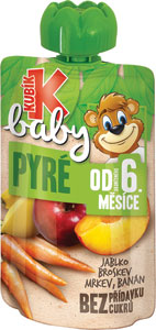 Kubík Baby Mrkva-jablko-banán-broskyňa 100 g - Ovko Plus ovocné pyré jablko-slivka 120 g | Teta drogérie eshop