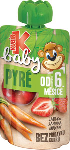 Kubík Baby Mrkva-jablko-jahoda 100 g - Kubík desiata ovocné pyré jablko+banán+malina+krupica 100 g | Teta drogérie eshop