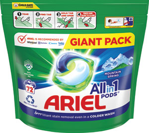 Ariel gélové tablety Mountain Spring 72 ks