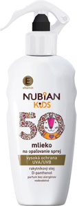 Nubian Kids mlieko na opaľovanie v spreji SPF 50 200 ml